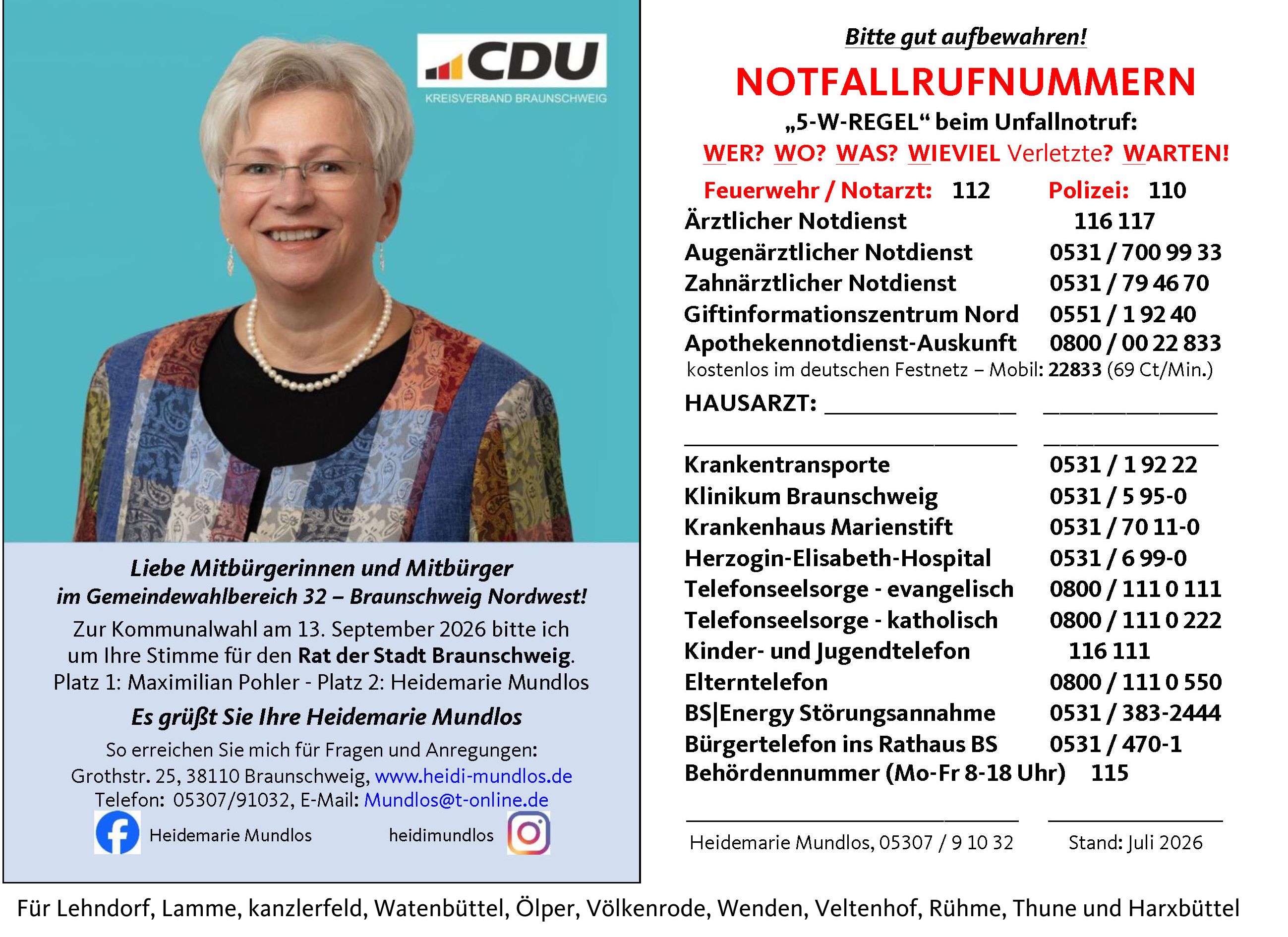 Diese Karte wurde verteilt in den Ortsteilen des Ratswahlbereichs 32 Braunschweig -Nordwest